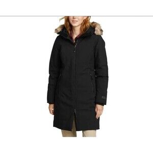 Eddie Bauer Women's S Down 650 Fill Long Parka Coat Faux Fur Hood Black NWT [A4]